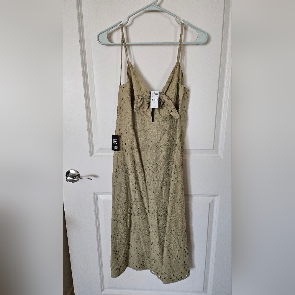 NWT EXPRESS Olive Green Eyelet Dress Size M